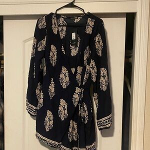 Navy Wrap Romper with White Floral Pattern